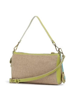 Oceania Pepita Schultertasche Bast, genarbtes Kalbsleder beige/grün