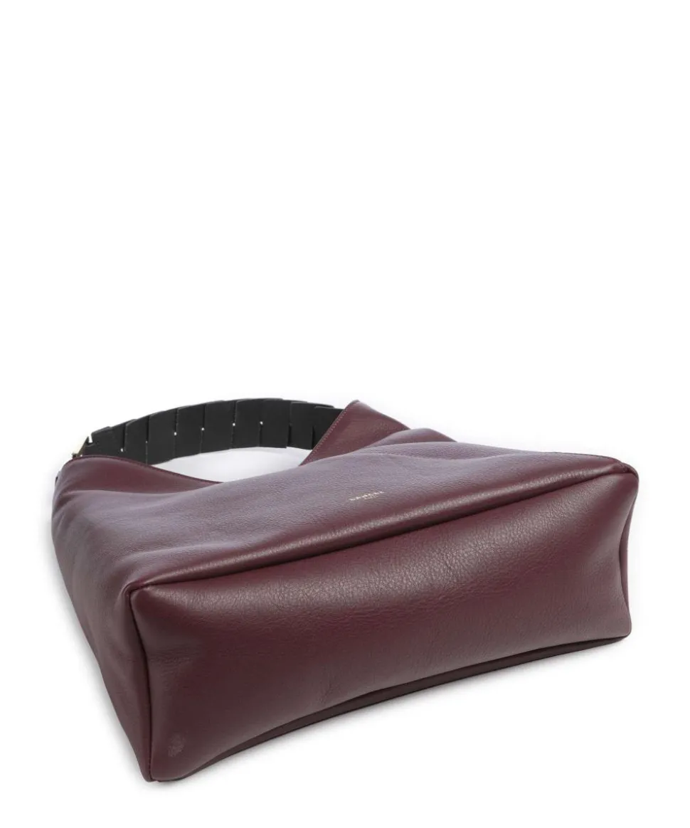 Pagode L Beuteltasche genarbtes Rindsleder brombeer