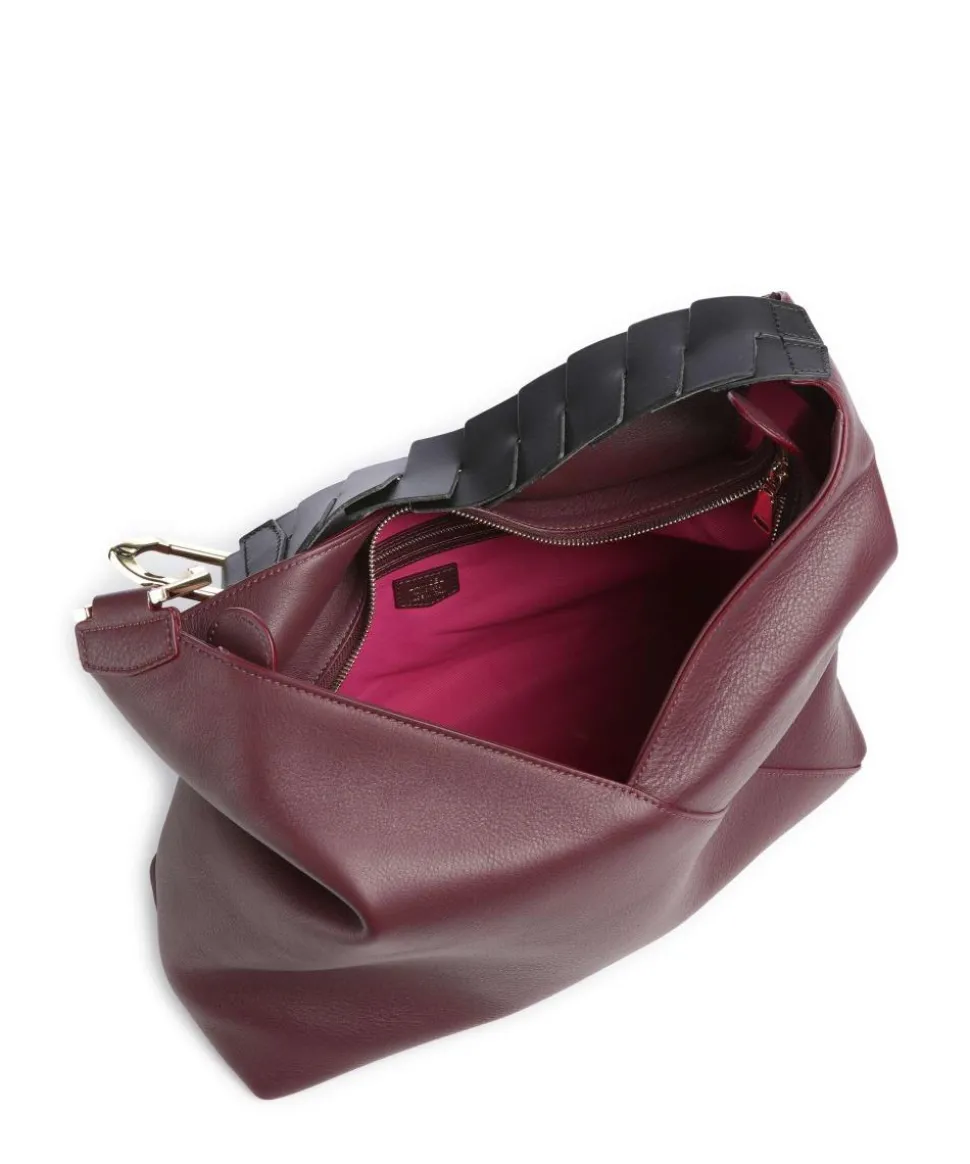 Pagode L Beuteltasche genarbtes Rindsleder brombeer