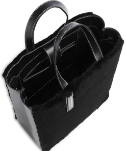 Paper Bag Shearling M Handtasche fein genarbtes Leder, Kunstfell schwarz