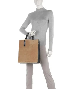 Paper Bag Shearling M Handtasche fein genarbtes Leder, Kunstfell braun/schwarz