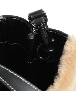 Paper Bag Shearling M Handtasche fein genarbtes Leder, Kunstfell braun/schwarz