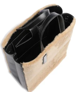 Paper Bag Shearling M Handtasche fein genarbtes Leder, Kunstfell braun/schwarz