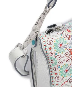 Phoenix Maioliche Pepita Schultertasche genarbtes Kalbsleder weiß