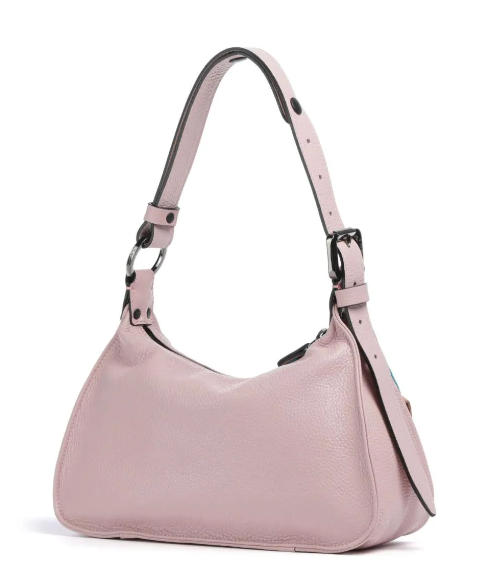 Porto Rico Gala Schultertasche genarbtes Kalbsleder grau/rosa