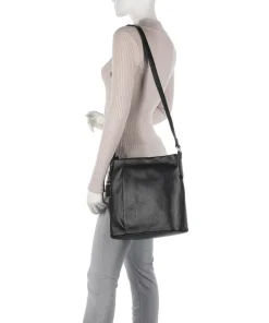 Pure Schultertasche genarbtes Rindsleder schwarz