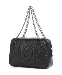 Quilted Schultertasche Lederimitat schwarz