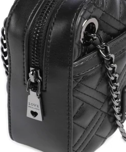 Quilted Schultertasche Lederimitat schwarz