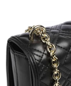 Quilted Schultertasche Lederimitat schwarz