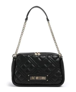 Quilted Schultertasche Lederimitat schwarz