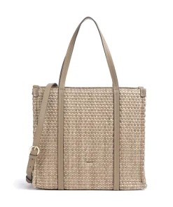 Raffia Susanna Shopper Bast, genarbtes Rindsleder braun