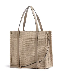 Raffia Susanna Shopper Bast, genarbtes Rindsleder braun