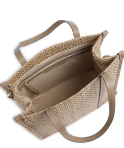 Raffia Susanna Shopper Bast, genarbtes Rindsleder braun