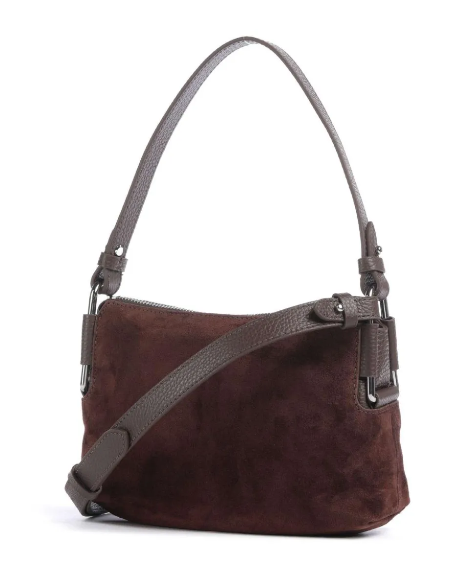 Rebekka Suede Schultertasche aufgerautes Rindsleder dunkelbraun