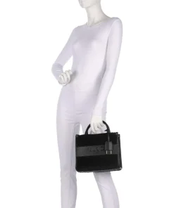 Ridhi S Handtasche Lederimitat, Kunstfell schwarz