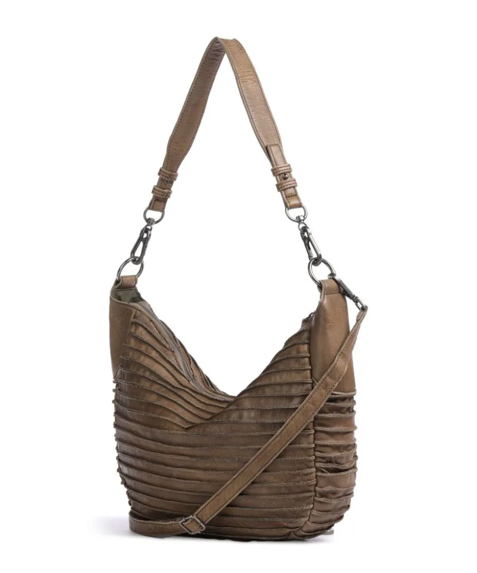 Riffel Flowow Beuteltasche genarbtes Leder olivgrün