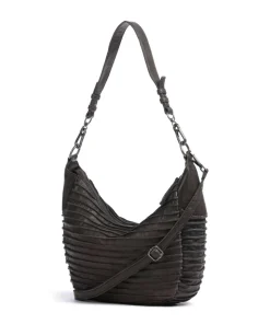 Riffel Flowow Beuteltasche genarbtes Leder dunkelbraun