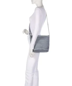 Riffellinchen Umhängetasche genarbtes Rindsleder blaugrau