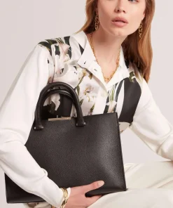 Rosane Handtasche genarbtes Rindsleder schwarz