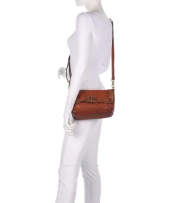 Schultertasche fein genarbtes Rindsleder cognac