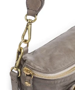 Schultertasche fein genarbtes Rindsleder grau