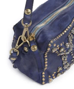 Schultertasche fein genarbtes Kalbsleder dunkelblau