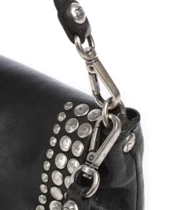 Schultertasche genarbtes Rindsleder schwarz