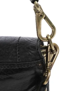 Schultertasche genarbtes Rindsleder schwarz