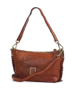 Schultertasche genarbtes Rindsleder cognac