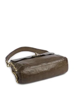 Schultertasche genarbtes Rindsleder olivgrün