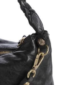 Schultertasche genarbtes Rindsleder schwarz