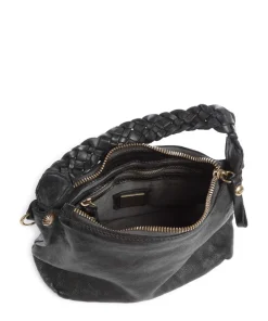 Schultertasche genarbtes Rindsleder schwarz