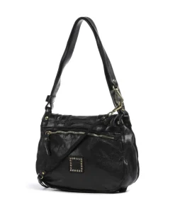 Schultertasche genarbtes Rindsleder schwarz