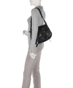 Schultertasche genarbtes Rindsleder schwarz