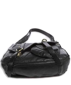 Schultertasche genarbtes Rindsleder schwarz