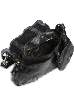 Schultertasche genarbtes Rindsleder schwarz