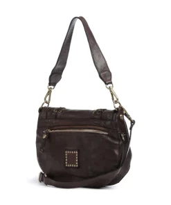 Schultertasche genarbtes Rindsleder dunkelbraun