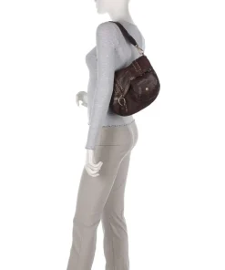 Schultertasche genarbtes Rindsleder dunkelbraun