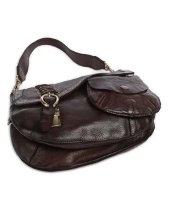 Schultertasche genarbtes Rindsleder dunkelbraun