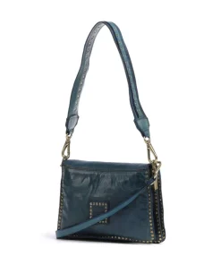 Schultertasche genarbtes Rindsleder petrol