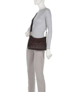 Schultertasche genarbtes Rindsleder dunkelbraun