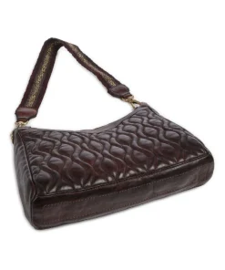 Schultertasche genarbtes Rindsleder dunkelbraun