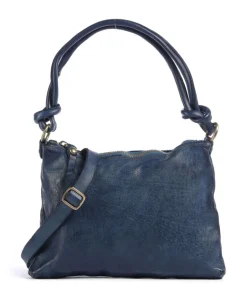 Schultertasche genarbtes Rindsleder dunkelblau