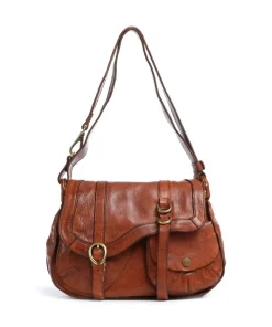 Schultertasche genarbtes Rindsleder cognac
