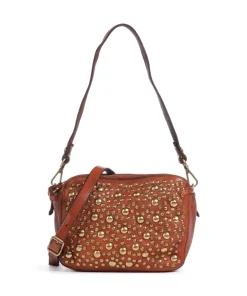 Schultertasche genarbtes Rindsleder cognac