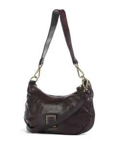 Schultertasche genarbtes Rindsleder dunkelbraun