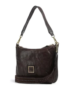 Schultertasche genarbtes Rindsleder dunkelbraun