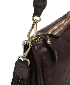 Schultertasche genarbtes Rindsleder dunkelbraun