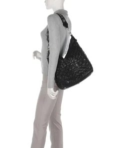 Schultertasche genarbtes Rindsleder schwarz