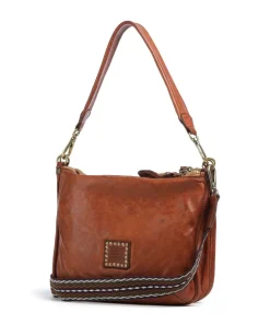 Schultertasche genarbtes Rindsleder cognac
